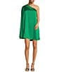 Color:Green - Image 1 - Kayla Satin One Shoulder Long Sleeve Mini Dress
