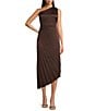 Badgley Mischka Belle by Badgley Mischka Kelsey Sleeveless One Shoulder Asymmetric Fit and Flare Dress, Color:Chocolate - Image 1
