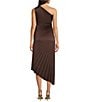 Badgley Mischka Belle by Badgley Mischka Kelsey Sleeveless One Shoulder Asymmetric Fit and Flare Dress, Color:Chocolate - Image 2