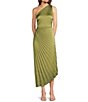 Badgley Mischka Belle by Badgley Mischka Kelsey Sleeveless One Shoulder Asymmetric Fit and Flare Dress, Color:Sage - Image 1