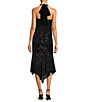 Color:Black - Image 2 - Liv Sequin Halter Neck Sleeveless Sequin Sheath Handkerchief Hem Midi Dress