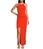 Badgley Mischka Belle by Badgley Mischka Maci Jersey Sheath Halter Neckline Dress, Color:Orange - Image 1