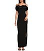 Color:Black - Image 1 - Melody Taffeta Embossed Jacquard Off-the-Shoulder Dress