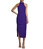 Color:Bright Violet - Image 1 - Paxton Mock Neck Racer Front Rouched Dress