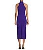 Color:Bright Violet - Image 2 - Paxton Mock Neck Racer Front Rouched Dress