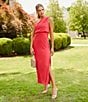 Color:Coral Pink - Image 4 - Raya One Shoulder Draped Side Slit Maxi Dress