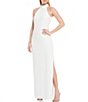 Color:Winter White - Image 1 - Reese Halter Neck Sleeveless Crepe Side Slit Gown