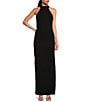 Color:Black - Image 1 - Reese Halter Neck Sleeveless Crepe Side Slit Gown