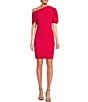 Color:Raspberry - Image 1 - Sutton Stretch Crepe Drape One Shoulder Sheath Dress