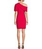 Color:Raspberry - Image 2 - Sutton Stretch Crepe Drape One Shoulder Sheath Dress