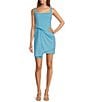 Badgley Mischka Belle by Badgley Mischka Dylan Crepe A-Line Square Neck Dress, Color:Blue - Image 1