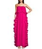 Badgley Mischka Belle by Badgley Mischka Lindsay Strapless Pleated Ruffle Shift Dress, Color:Hot Fuchsia - Image 1