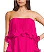 Badgley Mischka Belle by Badgley Mischka Lindsay Strapless Pleated Ruffle Shift Dress, Color:Hot Fuchsia - Image 3