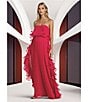 Badgley Mischka Belle by Badgley Mischka Lindsay Strapless Pleated Ruffle Shift Dress, Color:Hot Fuchsia - Image 6
