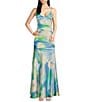 Badgley Mischka Belle by Badgley Mischka Sky Sleeveless Floral V-Neck Maxi Dress, Color:Floral - Image 1