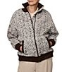 Bernardo Chevron Texture Rib-Knit Zip Front Bomber Jacket, Color:White/Brown - Image 1