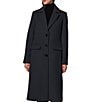 Bernardo Dart Wool Blend Notch Collar Button Front Single Breasted Coat, Color:Navy - Image 1