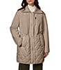 Bernardo Faux Sherpa Rib Collar Internal Drawcord Waist Zip Front Jacket, Color:Taupe - Image 1