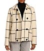 Bernardo Fuzzy Texture Wool Blend Plaid Notch Lapel Double Breasted Peacoat - Image 3