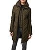 Bernardo Lattice Quilt Stand Collar Thumb Hole Cuff Sleeve Puffer Coat, Color:Olive - Image 1