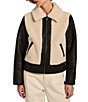 Bernardo Shearling Fur Point Collar Short Zip Front Jacket - Image 1