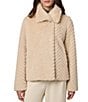 Bernardo Small Chevron Stand Collar Faux Fur Oversized Jacket, Color:Beige - Image 1