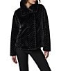 Bernardo Small Chevron Stand Collar Faux Fur Oversized Jacket, Color:Black - Image 1