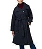 Bernardo Soft Cotton Blend Belted Button Front Trench Coat, Color:Navy - Image 1