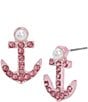 Color:Pink - Image 1 - Anchor Pearl and Rhinestone Stud Earrings