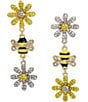 Color:Yellow - Image 1 - Bee & Daisy Mismatch Rhinestone Drop Earrings