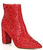 Color:Red - Image 1 - Blue by Betsey Johnson Cady Rhinestone Embellished Block Heel Booties