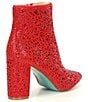 Color:Red - Image 2 - Blue by Betsey Johnson Cady Rhinestone Embellished Block Heel Booties