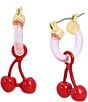 Color:Red - Image 1 - Cherry Charm Huggie Hoop Earrings