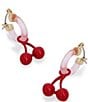 Color:Red - Image 2 - Cherry Charm Huggie Hoop Earrings