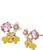 Color:Pastel Yellow/Gold/Multi - Image 1 - Crystal Bug Cluster Button Stud Earrings