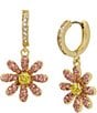 Color:Pink - Image 1 - Daisy Charm Rhinestone Huggie Hoop Earrings