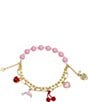 Color:Pink - Image 1 - Dolphin Pearl and Rhinestone Heart Charm Stretch Bracelet