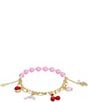 Color:Pink - Image 3 - Dolphin Pearl and Rhinestone Heart Charm Stretch Bracelet