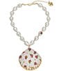 Color:White - Image 1 - Floral Shell Pearl and Rhinestone Short Pendant Statement Necklace