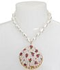 Color:White - Image 3 - Floral Shell Pearl and Rhinestone Short Pendant Statement Necklace