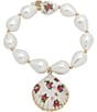 Color:White - Image 1 - Floral Shell Pearl and Rhinestone Stretch Bracelet