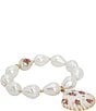 Color:White - Image 2 - Floral Shell Pearl and Rhinestone Stretch Bracelet