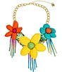 Color:Multi - Image 1 - Flower Fringe Rhinestone Statement Collar Necklace