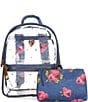 Color:Denim - Image 1 - Large Denim Floral Clear Backpack