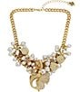Color:White/Gold - Image 1 - Mermaid Shell Rhinestone and Pearl Embellished Bib Statement Necklace