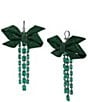 Color:Emerald - Image 1 - Rhinestone Pav Bow Fringe Drop Statement Earrings