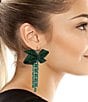 Color:Emerald - Image 2 - Rhinestone Pav Bow Fringe Drop Statement Earrings