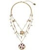 Color:Gold/Multi - Image 1 - Pearl Floral Shell Layered Rhinestone Short Multi-Strand Necklace