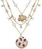 Color:Gold/Multi - Image 2 - Pearl Floral Shell Layered Rhinestone Short Multi-Strand Necklace