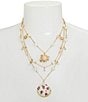 Color:Gold/Multi - Image 3 - Pearl Floral Shell Layered Rhinestone Short Multi-Strand Necklace